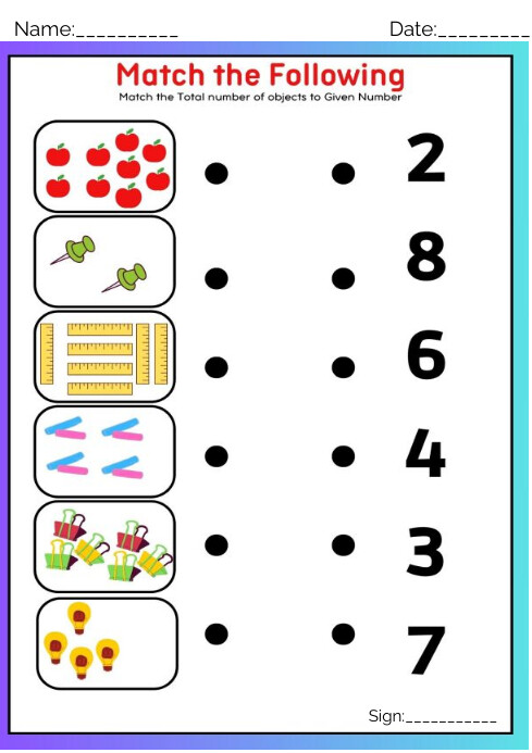 Number Object Table Plantilla de Match the number of objects to the Correct No | PosterMyWall