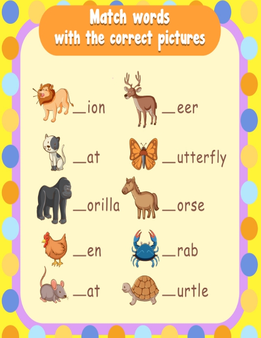 Word Matching Table Copy of Match word worksheet poster design template | PosterMyWall