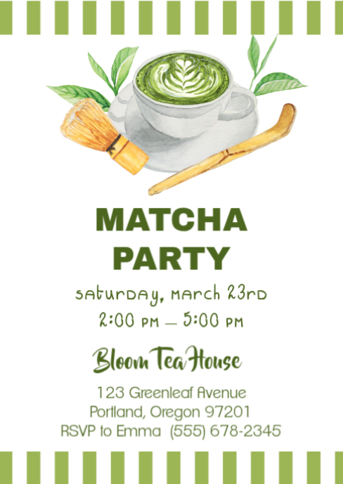 Copy of Matcha Party Invitation, Editable Matcha Tea Party Invitation ...