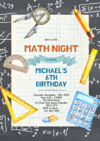 Math Birthday party Invitation A6 template