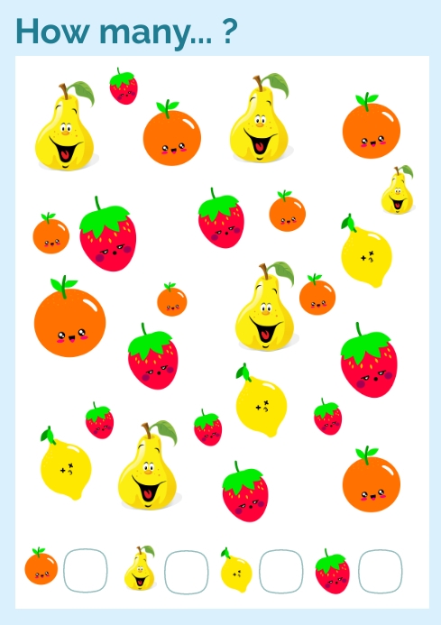 Math Sheet How many ... fruits Template | PosterMyWall
