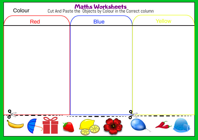 maths Worksheet Cut & Paste Sorting by Colour A4 template