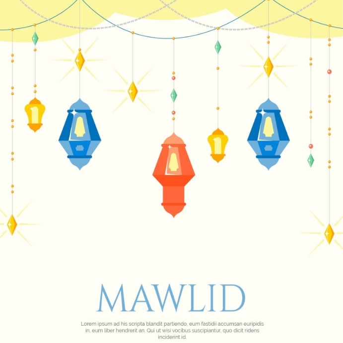 Mawlid background with lanterns flat design Message Instagram template