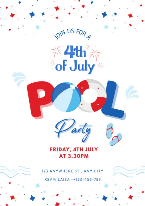 Maximalist 4th July Pool Party Ads Flyer Design A4 Template | PosterMyWall