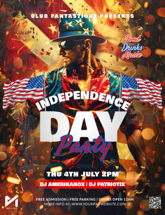 4th of July Party Flyer Template - Independence Day Event Poster Volante (Carta US)