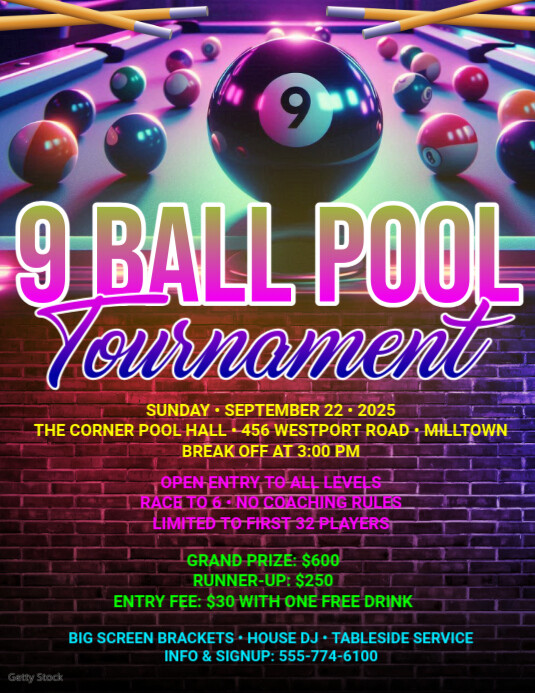 Maximalist 9 Ball Pool Tournament Flyer Flyer (us Letter) Pamflet (VSA Brief) template