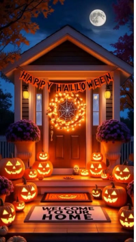 Maximalist Animated Halloween Porch Pumpkin Display Digital Display (9:16) template