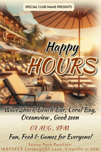 Maximalist Beach Bar Happy Hour Poster template