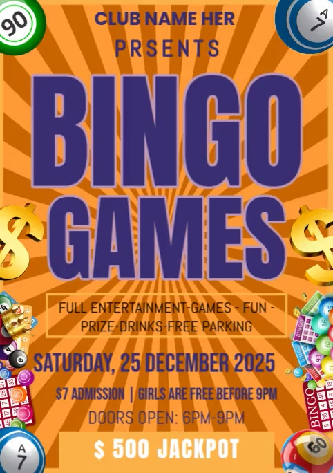 Orange Bingo Games Event A2 Template | PosterMyWall