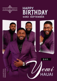 สีม่วง Birthday Celebration A4 Template