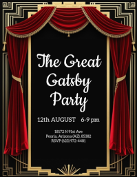 Maximalist Black and Gold red curtain Great Gatsby Party invitation Flyer (US Letter) template