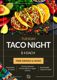 Maximalist Black And Kaki And White Taco Tuesday Night Flyer Advertisement 2024 2025 2026 2027 2028 A6 template