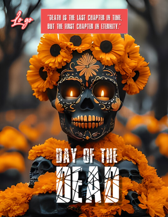 Maximalist Black And Orange Background Maximalist Day Of The Dead  Flyer (us Letter) template