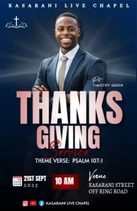 Maximalist Blue Thanks Giving Church Service Flyer Media Página Ancho template