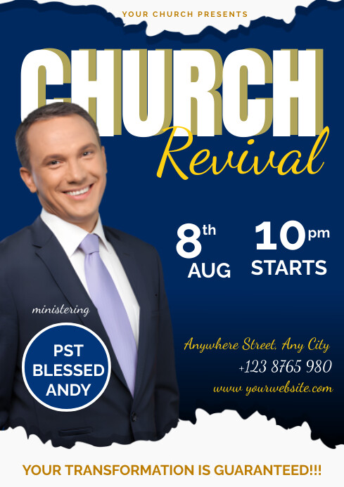 Maximalist Blue Yellow Church Revival Event A2 template