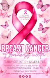 红色 Breast Cancer Awareness 小报 Template