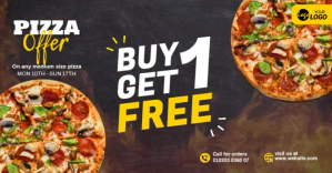 Maximalist Buy 1 Get 1 Free Pizza Offer Ad Facebook Shared Image template