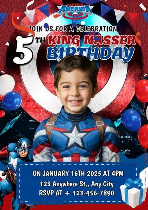 Maximalist Captain America Birthday Invitation A4 template