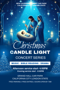 Blue Christmas Candle Light Concert Poster Template