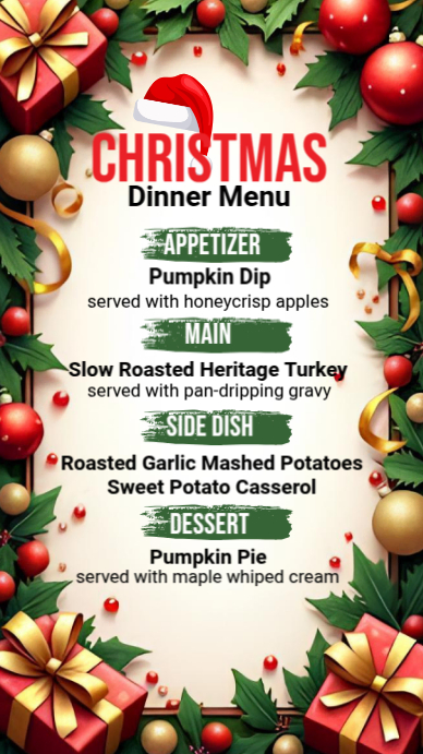 Maximalist Christmas Dinner Menu Instagram Story Template | PosterMyWall