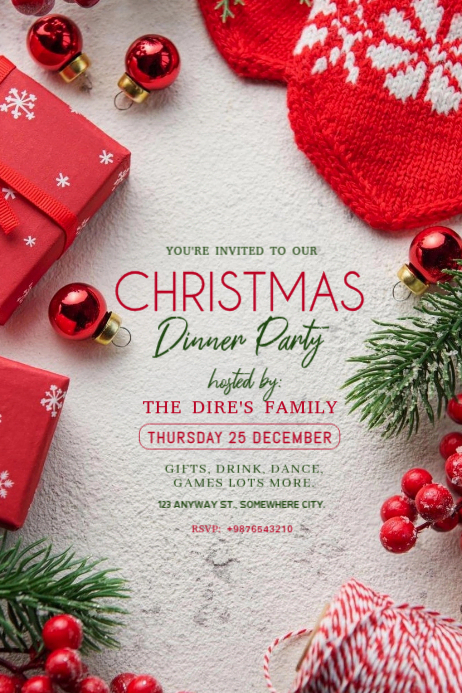 Maximalist Christmas Dinner Party Invitation Banner 4' × 6' Template ...