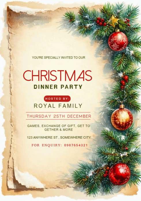 Maximalist Christmas Dinner Party Invitation A4 Template | PosterMyWall