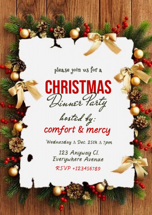 Maximalist Christmas Dinner Party Invitation A4 Template | PosterMyWall