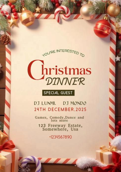 Maximalist Christmas Dinner Party Invitation A4 Template | PosterMyWall