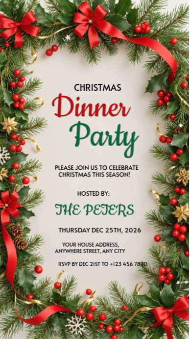 Maximalist Christmas Dinner Party Invitation Instagram Story Template ...