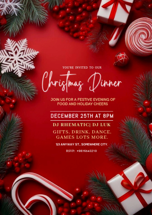 Maximalist Christmas Dinner Party Invitation A4 Template | PosterMyWall