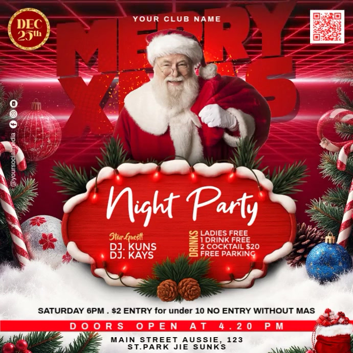 Maximalist Christmas Night Party Dj Santa Square (1:1) Template ...