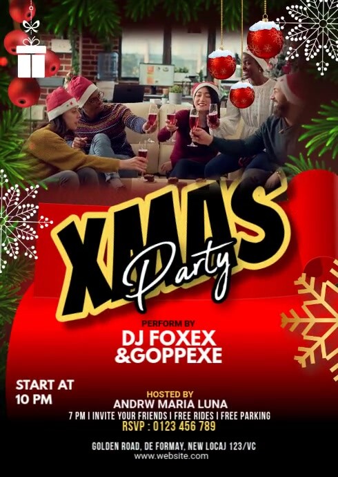 Maximalist Christmas Party Flyer A6 template