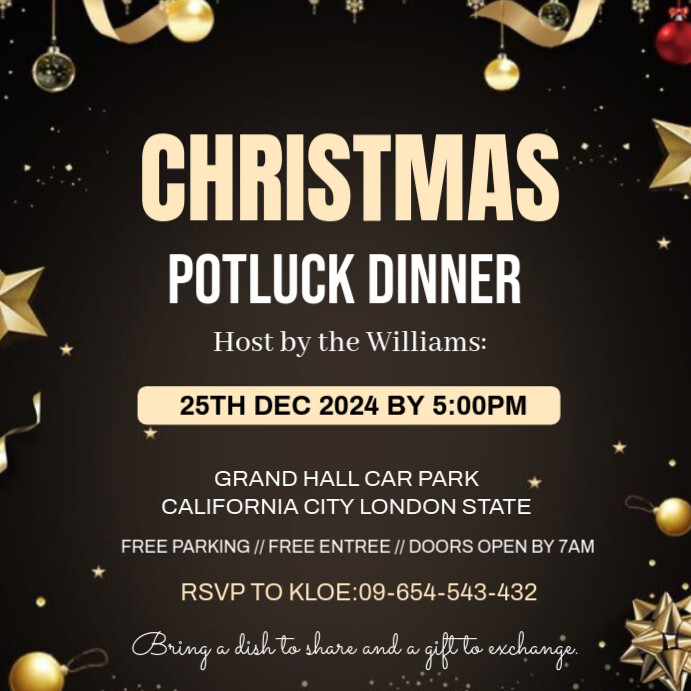 Maximalist Christmas Potluck Dinner Invitation Template Instagram Post
