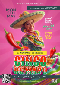 Vibrant Pink Maximalist Cinco De Mayo Party Video Flyer A5 template