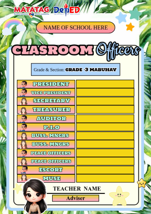 Layout Classroom Officers Design Classroom Officers A4 Template | PosterMyWall