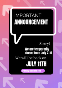 Black Temporary Closure Announcement A4 Template