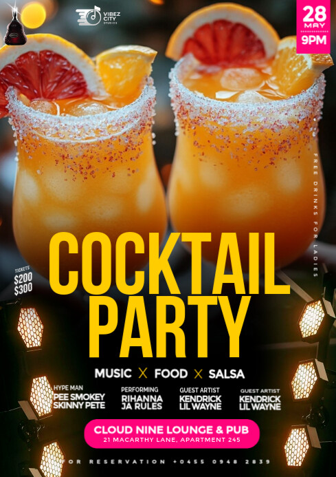 Maximalist Cocktail Jams Club Party Event Flyer A4 template