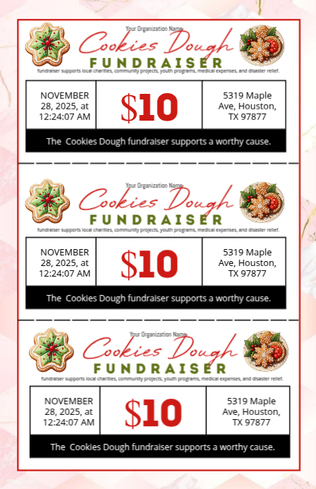 Maximalist Cookies Dough Fundraiser Printable Ticket Tabloid Tabloide template