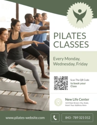Maximalist Dark Green And White Pilates And Yoga Fitness Classes And Lessons 2025 2026 2027 2028 202 Folheto (US Letter) template