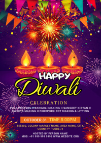 紫色 Diwali Celebration A4 Template