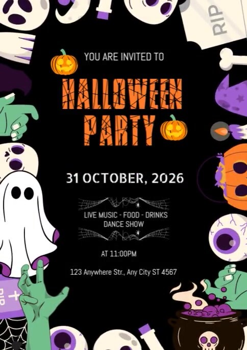 Maximalist Editable Halloween Party Animation Flyer Template A6