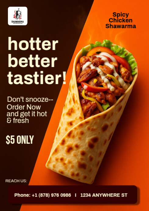 Copy of Maximalist Editable Spicy Shawarma & Food Wrap Promo Flyer A4 ...