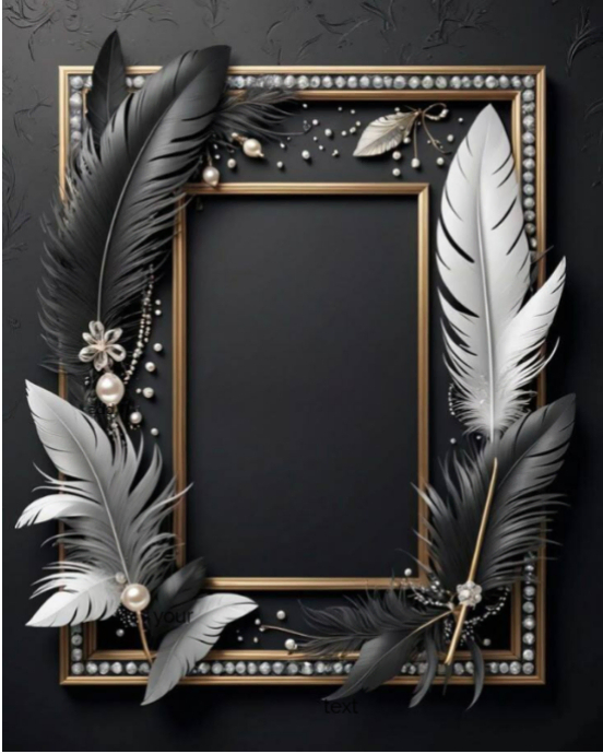 Maximalist Elegant Gold Frame With Feathers Background  Instagram Portrait template