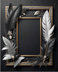Maximalist Elegant Gold Frame With Feathers Background  Instagram Portrait template