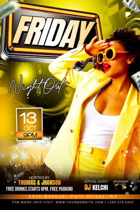 Maximalist Friday Night Out Party Flyer Poster Cartaz template