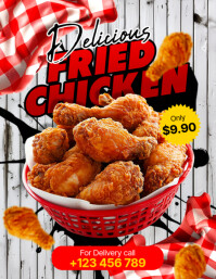 红色 Fried Chicken Promotion Flyer Template
