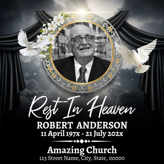 Maximalist Funeral Memorial Rest In Heaven Square (1:1) template