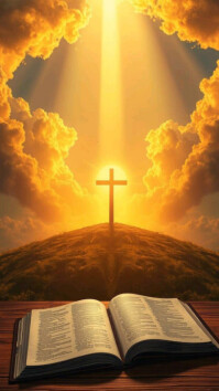 Maximalist Golden Light Cross Background – Inspirational Religious Design 🌟 Digital Display (9:16) template