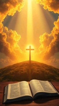 Maximalist Golden Light Cross Background – Inspirational Religious Design 🌟 Digital Display (9:16) template