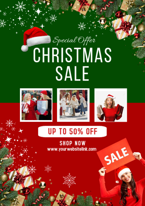 Maximalist Green And Red Christmas Sale A4 Template | PosterMyWall
